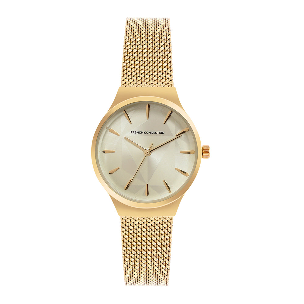 French Connection Spring Summer Analog Gold Dial Women s Watch FCN0002