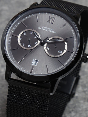 French connection Tempus Black Round Dial Mens Mult Function Watch FCN085BBM