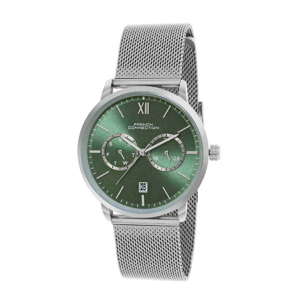 French connection Tempus Green Round Dial Mens Mult Function Watch FCN085NSM