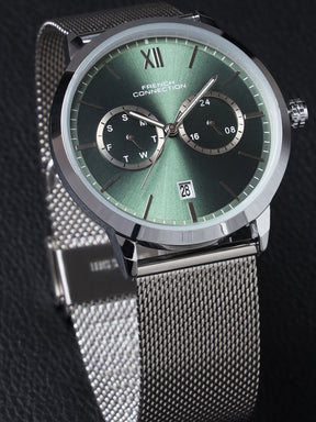 French connection Tempus Green Round Dial Mens Mult Function Watch FCN085NSM