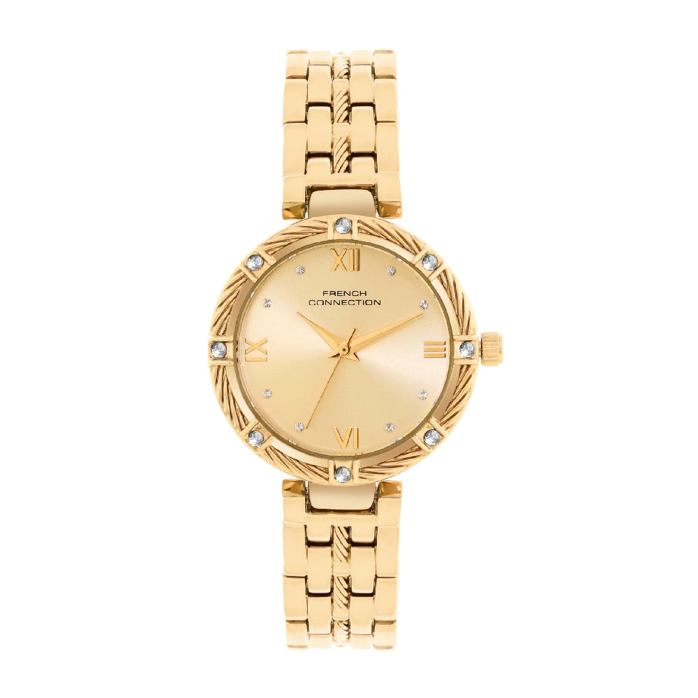 French connection Women Embellished Dial Textured Straps Analogue Watch FCB5GM