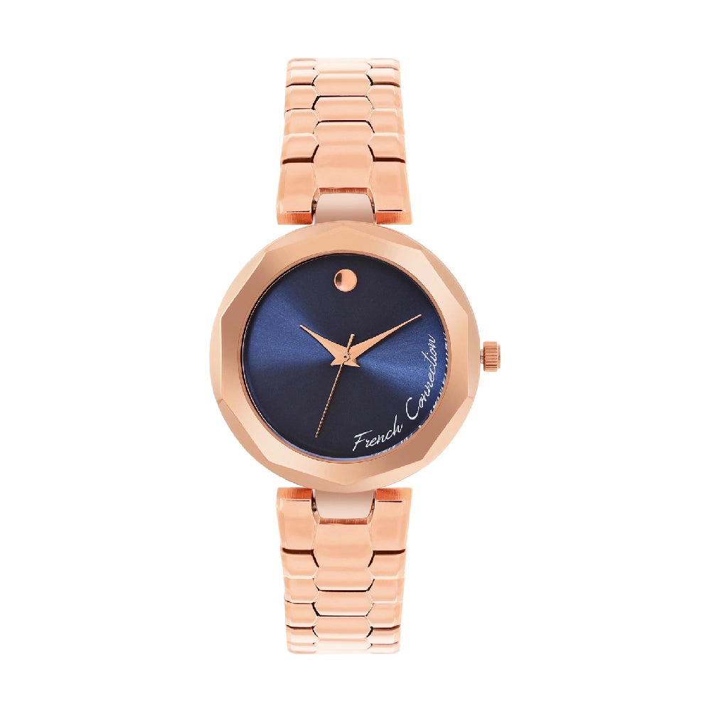 French connection Women Embellished Dial & Stainless Steel Bracelet Style Straps Analogue Watch FCH08RGM