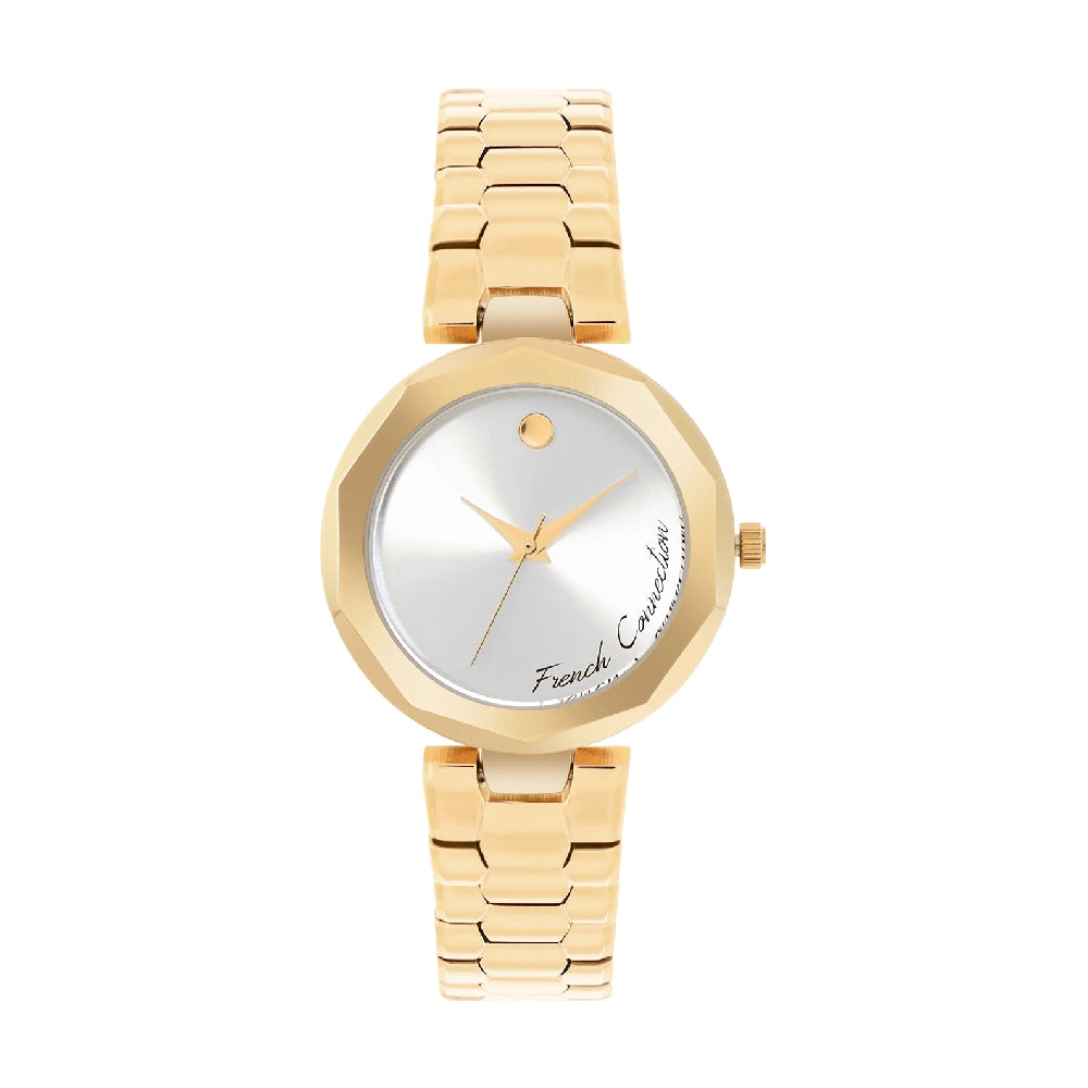 French connection Women Embellished Dial & Stainless Steel Bracelet Style Straps Analogue Watch FCH08GM