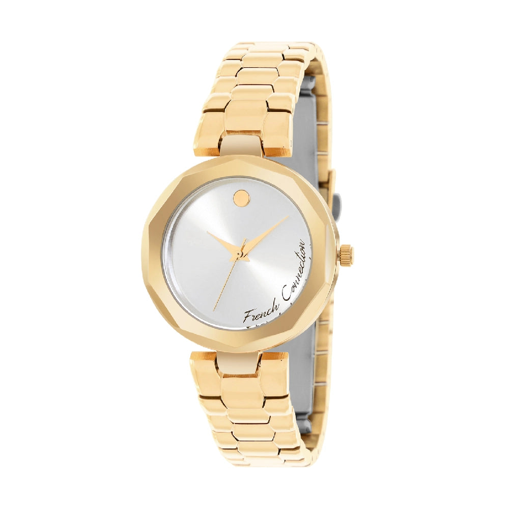 French connection Women Embellished Dial & Stainless Steel Bracelet Style Straps Analogue Watch FCH08GM