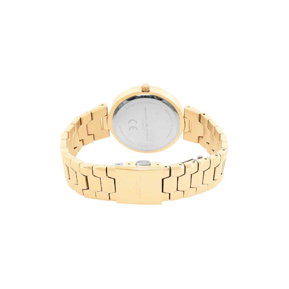 French connection Women Embellished Dial & Stainless Steel Bracelet Style Straps Analogue Watch FCH08GM