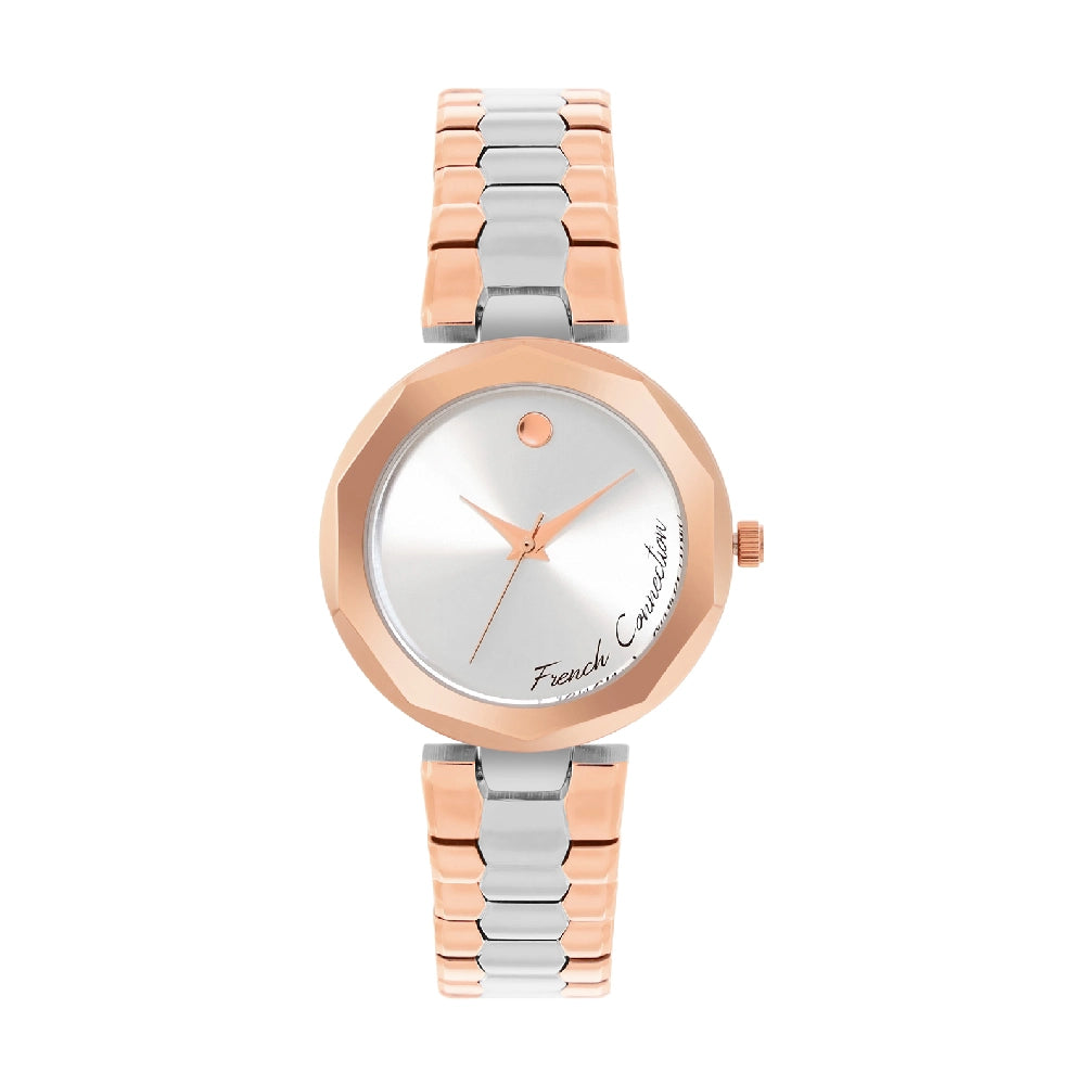 French connection Women Embellished Dial & Stainless Steel Bracelet Style Straps Analogue Watch FCH08RTM