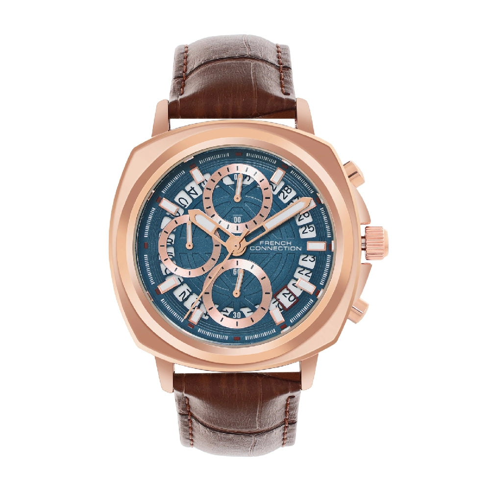 French connection Men Printed Dial & Leather Straps Chronograph Analogue Watch FCF02BRL