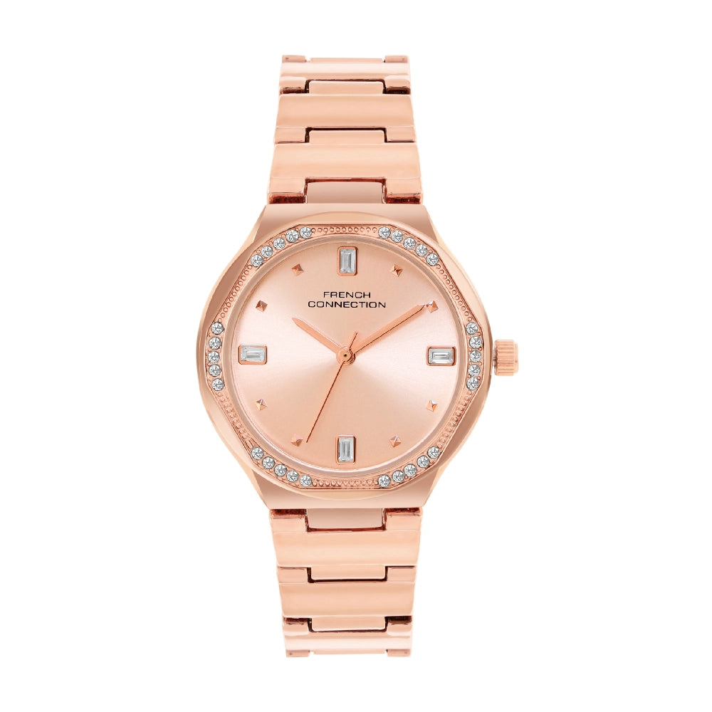 French connection Gift Set Rose Gold Jewellery and Rose Gold Dial Analog Watch - For Women FCB6RGM