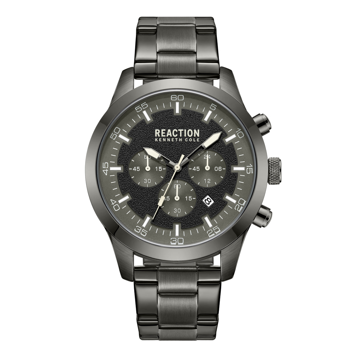 Kenneth Cole Reaction Chronograph Black Gun Stainless Steel Bracelet Casual Watch for Men's - KRWGI9005405