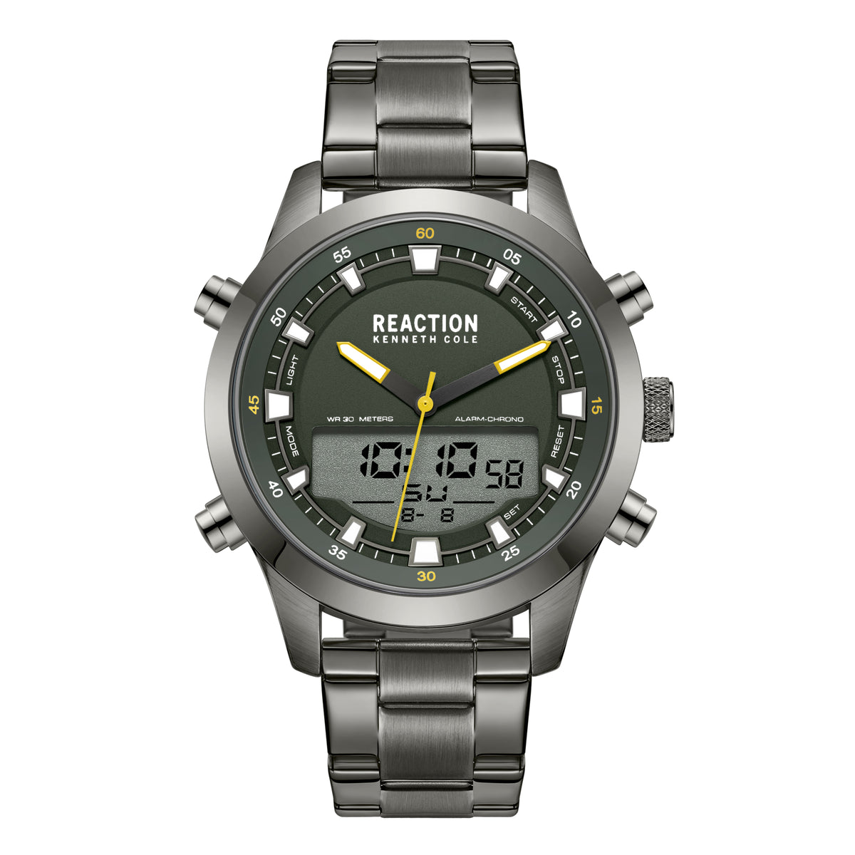 Kenneth Cole Reaction ANA-DIGIT Green Gun Stainless Steel Bracelet Casual Watch for Men's - KRWGJ9005303