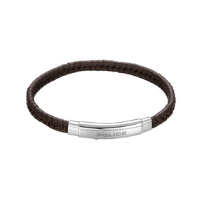 POLICE INDY II POLISHED SS BROWN LEATHER BRACELET FOR MEN - PEAGB0009504