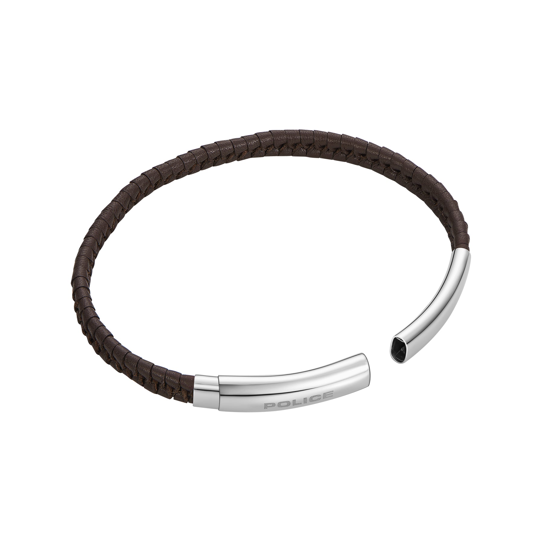 POLICE INDY II POLISHED SS BROWN LEATHER BRACELET FOR MEN - PEAGB0009504