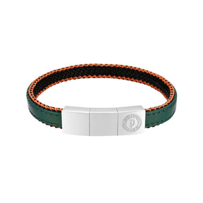 Police Intertwined Dark Green & Orange Stitch Leather Bracelet For Men - PEAGB0033002