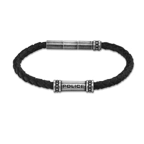 POLICE BARRELL ANTIQUE BLACK LEATHER MAGNETIC BRACELET FOR MEN - PEAGB0035003