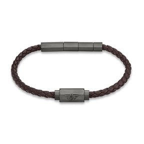 POLICE BOLT GUN WINGLOGO HARDWARE BROWN LEATHER MAGNETIC BRACELET FOR MEN - PEAGB0035103