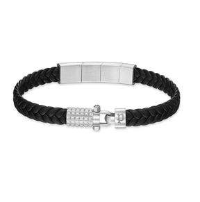 POLICE WRATH BLACK LEATHER MAGNETIC BRACELET FOR MEN - PEAGB0036601