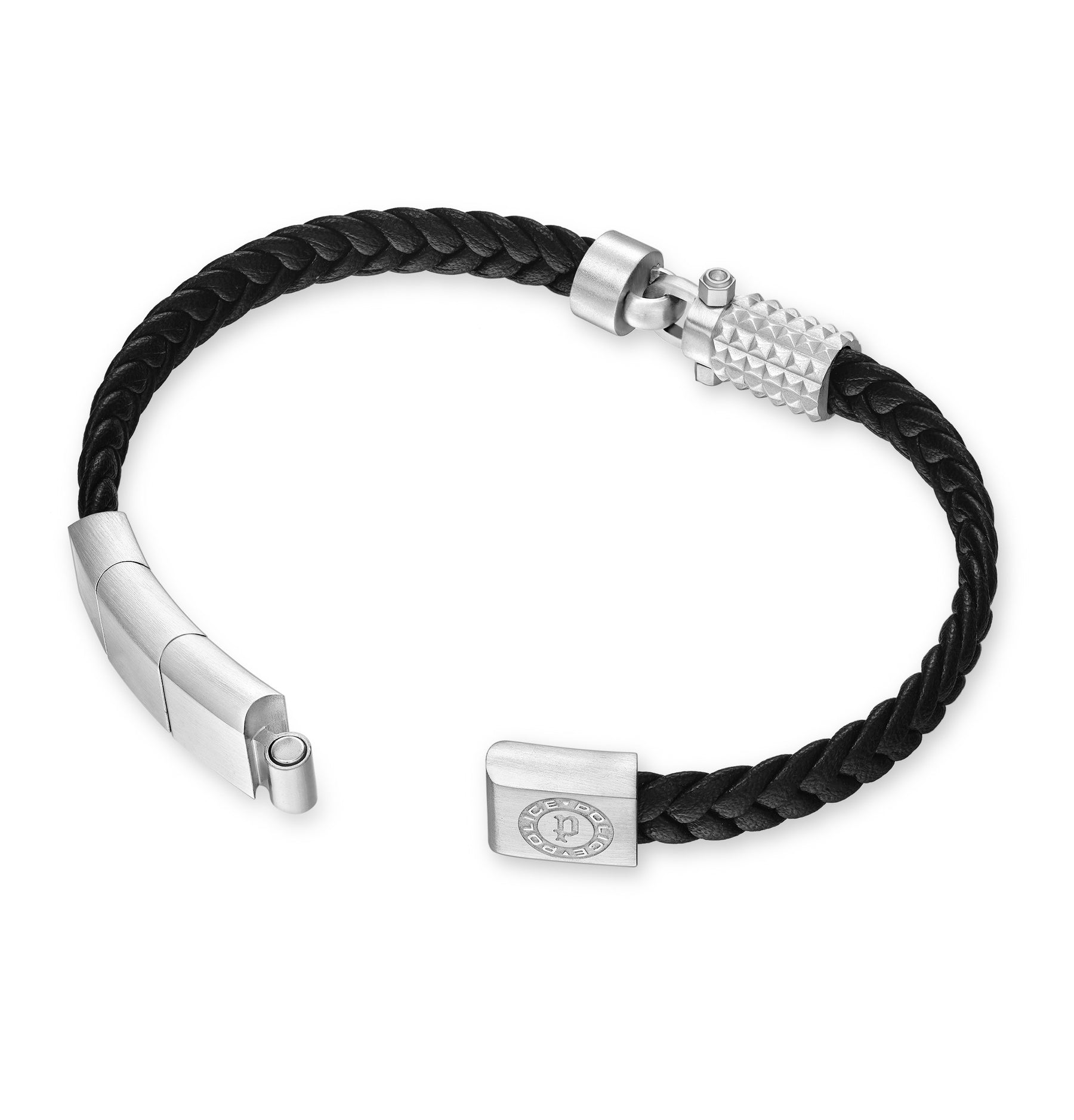 POLICE WRATH BLACK LEATHER MAGNETIC BRACELET FOR MEN - PEAGB0036601