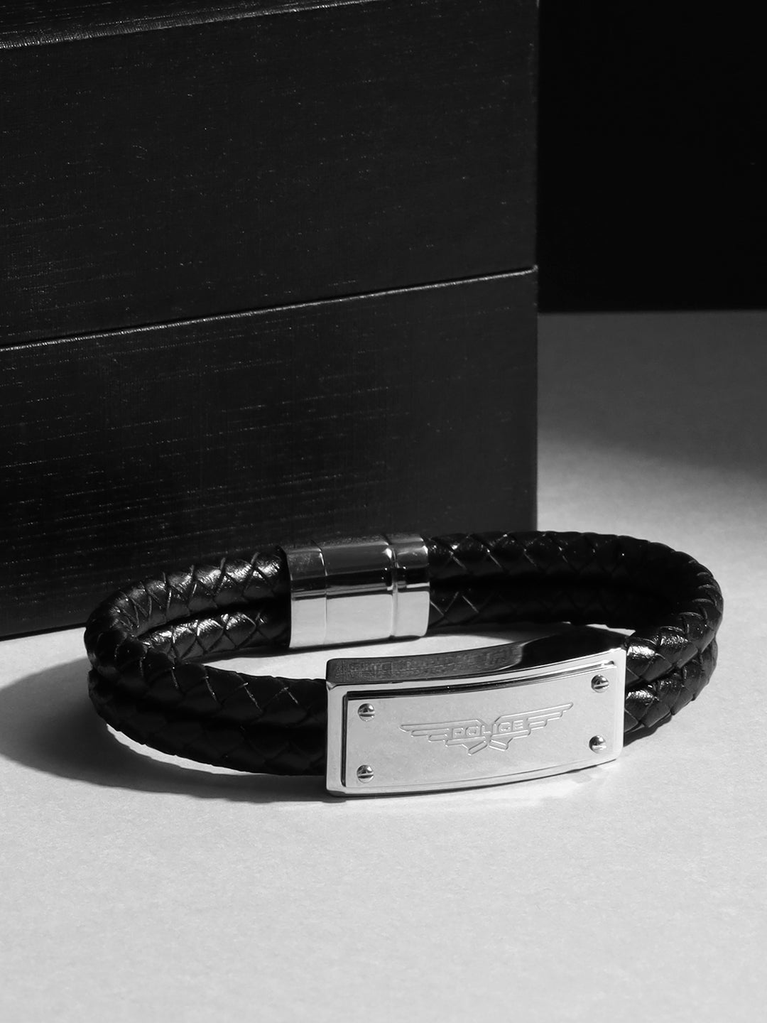 Police Wing P-Logo Black Plaque Bracelet For Men - PEJGB2102532