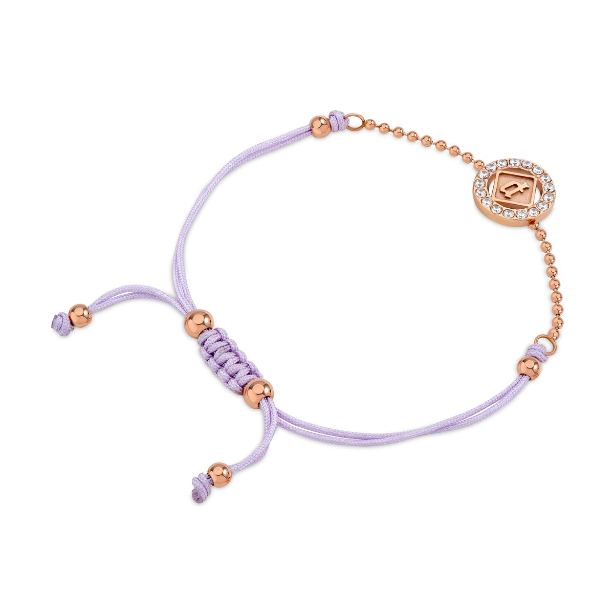 Police Luck Crystal Purple Cord Slider Rose Gold Bracelet For Women - PEJLB0003603