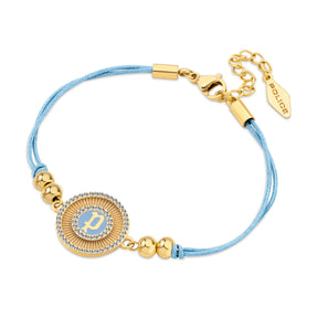 Police Luck Light Blue Crystal With Double Cord Gold Plated Bracelet For Women - PEJLB0003604