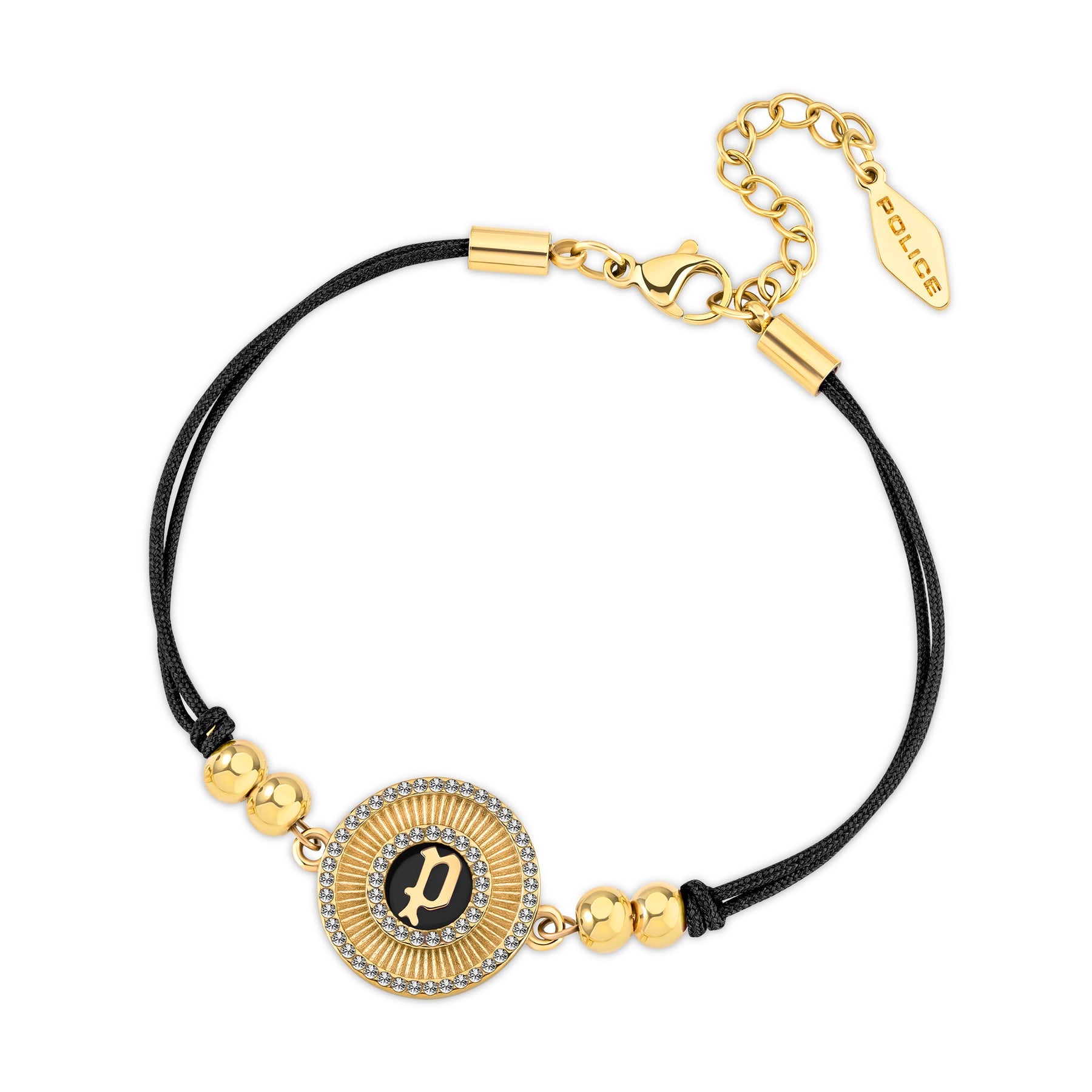 Police Luck Black Crystal With Double Cord Gold Plated Bracelet For Women - PEJLB0003605