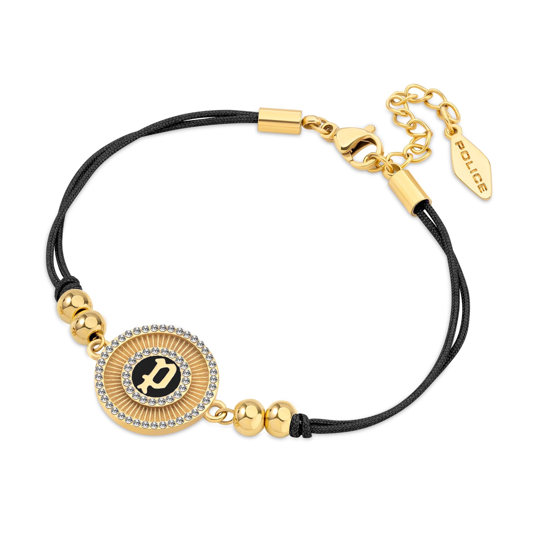 Police Luck Black Crystal With Double Cord Gold Plated Bracelet For Women - PEJLB0003605