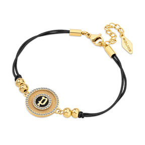 Police Luck Black Crystal With Double Cord Gold Plated Bracelet For Women - PEJLB0003605