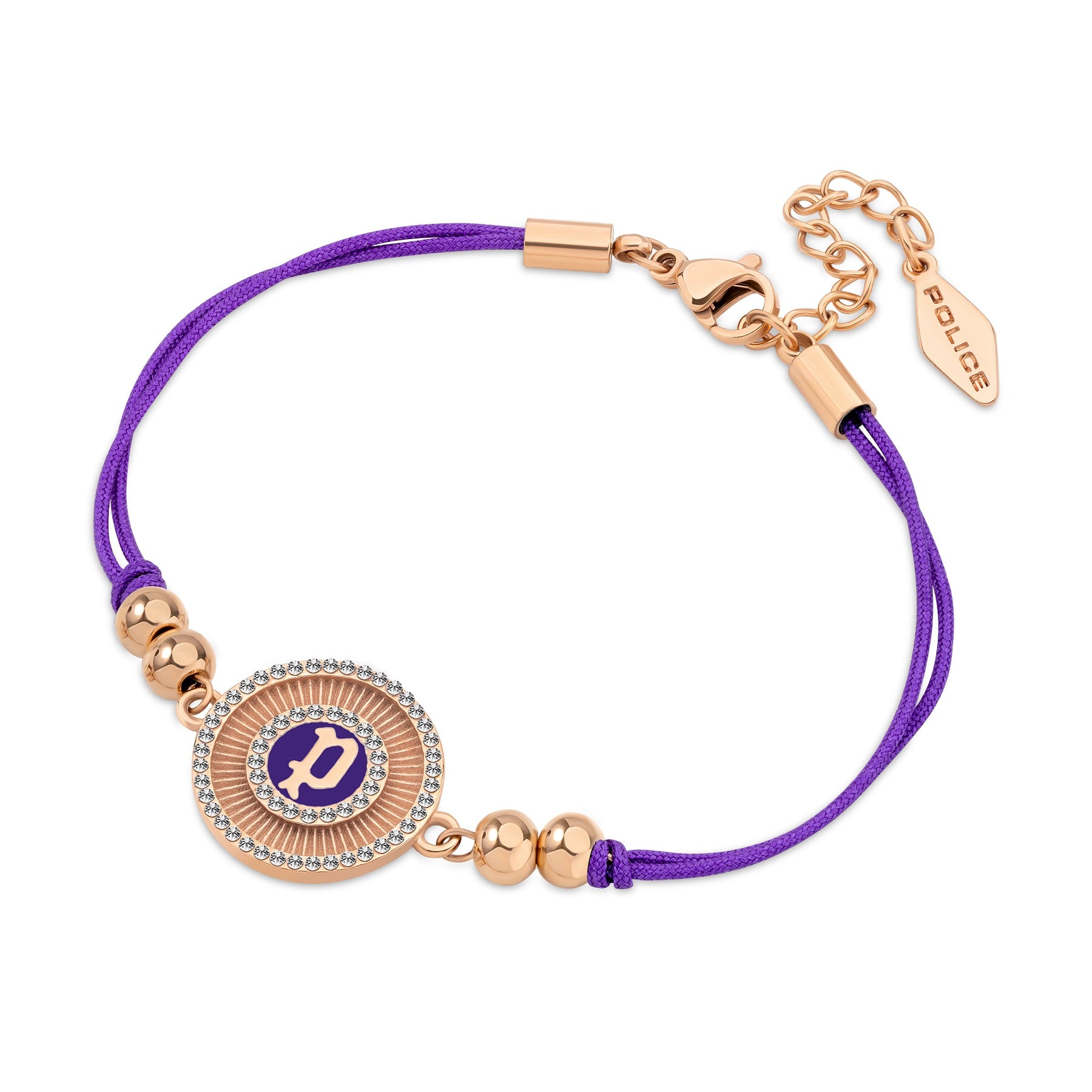 Police Luck Violet Crystal With Double Cord Rose Gold Bracelet For Women - PEJLB0003606