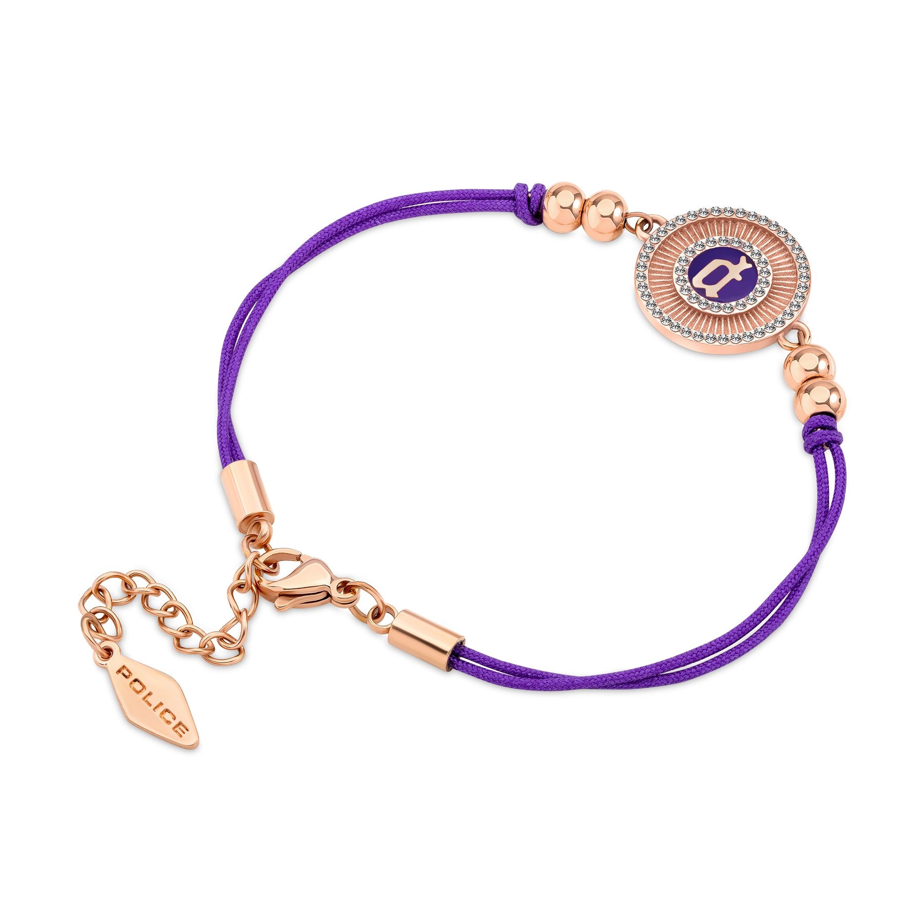 Police Luck Violet Crystal With Double Cord Rose Gold Bracelet For Women - PEJLB0003606