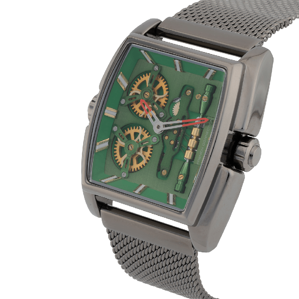 French connection Barrel Green Tonneau Dial Mens Analogue Watch FCM02GNM