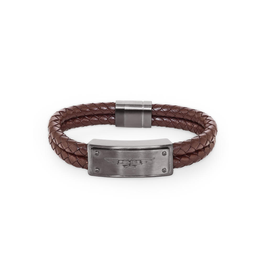 Police Wing P-Logo Brown Plaque Bracelet For Men - PEJGB2102533