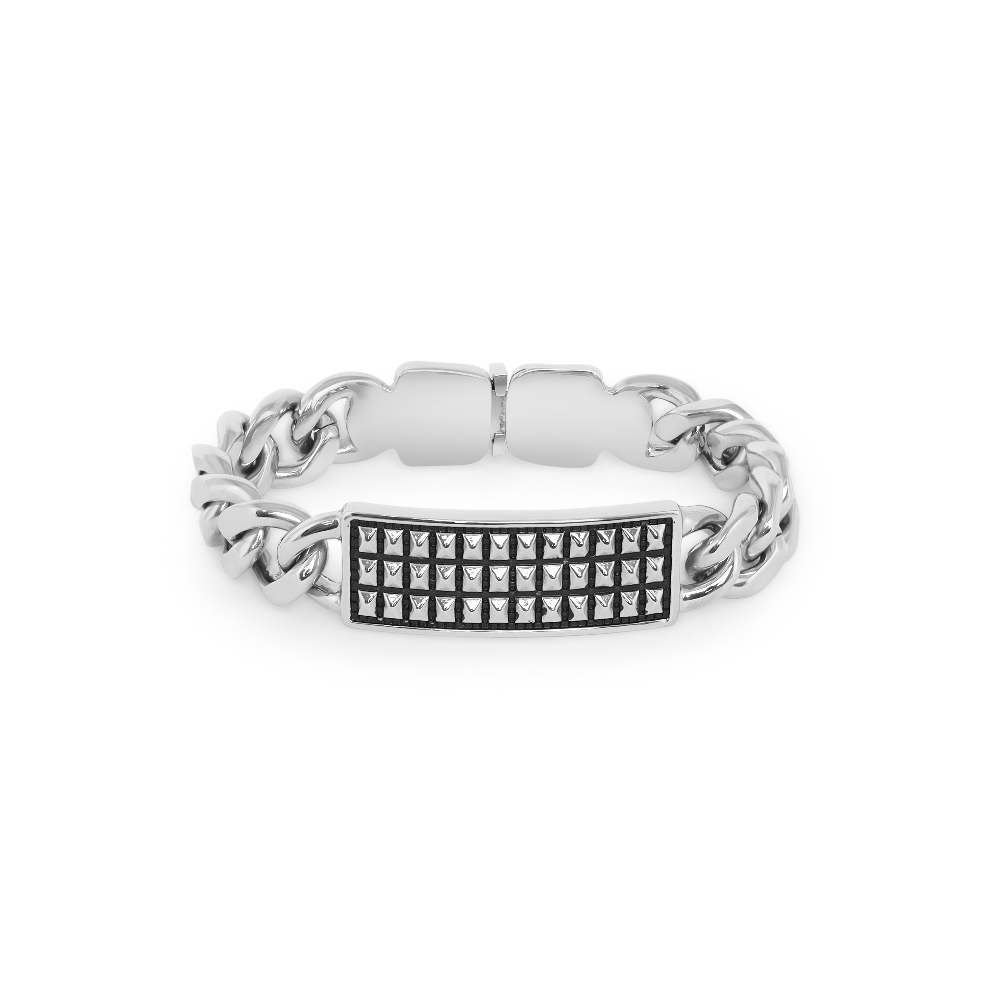 Police Bracelet With Rectangular Pattern Design For Men - PJ.24695BSS/01-S