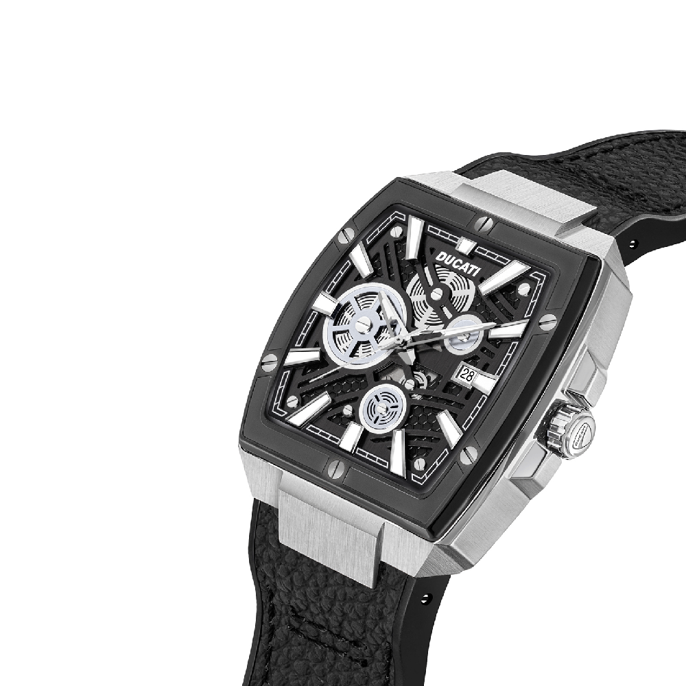 Ducati Automated Quartz Analog Watch With Black Textured Leather Strap