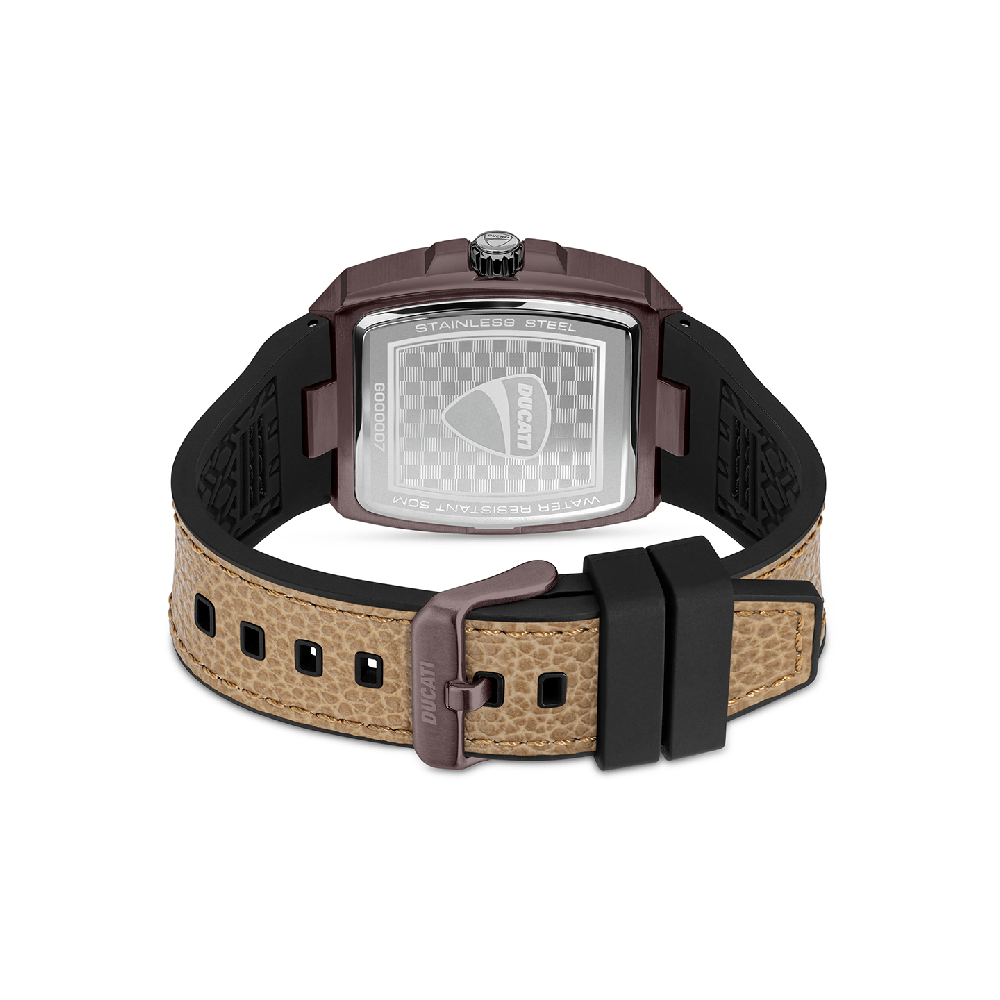 Ducati Automated Quartz Analog Watch With Brown Textured Leather Strap